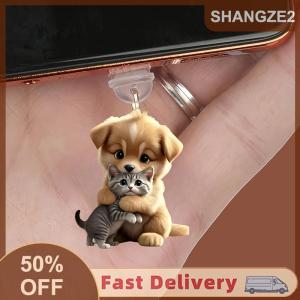 【E-WOITD】 ปลั๊กอะคริลิคกันฝุ่นโทรศัพท์รูปสัตว์น่ารักๆอุปกรณ์เสริมป้องกันฝุ่นสำหรับพอร์ตชาร์จโทรศัพท์ iPhone Type-C