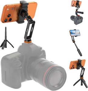 Phone Tripod Mount with Cold Shoe Mount Portable Tripod Stand Flexible Adjustable 2-Stage Arms Ball Joint Cellphone Holder Adapter Compatible with iPhone 17 16 15 14 13 12 11 Nexus LG Galaxy Tab