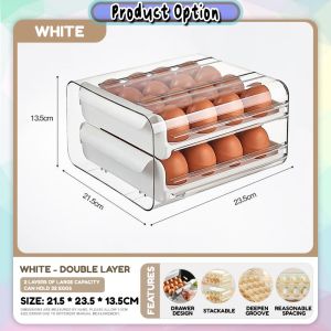 Auto Flip Egg Holder Container Drawer Type Transparent 3 Layer Organizer 鸡蛋收纳盒 Rak Bekas Telur - KW84