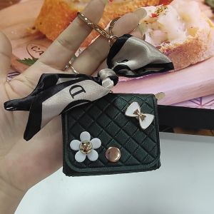 Mini Bag Pendant Keychain PU Coin Purse Earphone Storage Bag Korean Style Fashion Bag Ker Ring with Ribbon