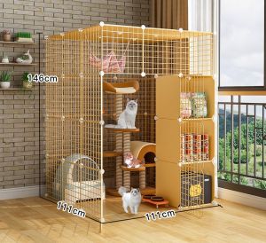 Yellow Gold Cat Cage Sangkar Kucing Villa Indoor Large Free Space House Size Toy Playground (Height:146cm)
