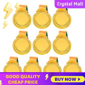 COD [Free Shipping] 10Pcs Gold/Silver/Bronze Medal Award Medals with Neck Ribbon Competition Prize Medals 5.2cm for Talent Show Party Race