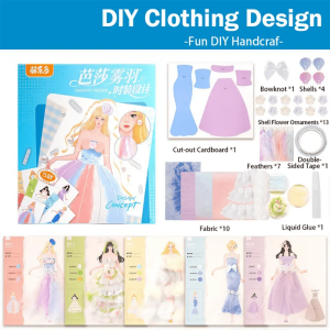 Girls Princess DIY Dress‑Up Fashion Design Book Hand‑Making Craft Kit Kids Clothing Design Material Pack Birthday Gift for Girls