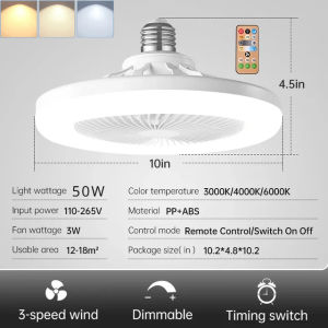 Lampu LED Kipas Angin AC E27 50W   3 warna lampu LED Plafon + Kipas Angin Dinding Remote 3 in 1 Lampu Kepala Kipas Lampu Flush Mount untuk Kamar Tidur Kantor Bisa COD Benih