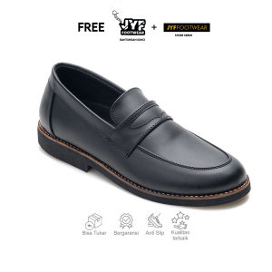 JYF - Cross Black Sepatu Loafers Pria Formal Kantor Kerja Kuliah Kondangan