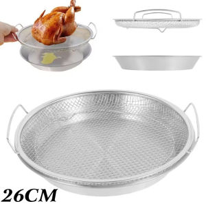 304 Stainless Steel Frying Oil Drain Rack Kitchen Oil Strainer Pan Mesh Filtering Basket with Tray