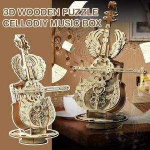 UTOPUS 3D Hộp nhạc cello Có thể vẽ graffiti Tự làm Bộ dụng cụ xây dựng nhạc cụ Thời trang Dải đèn LED Hộp nhạc xếp hình bằng gỗ Quà tặng thủ công sáng tạo