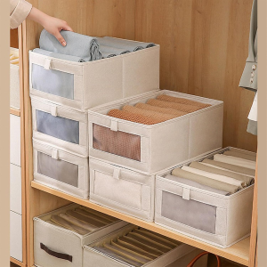 Closet-Bins Organizers Storage Box Foldable Closet Organizer Bins with Clear Window For Organizing Clothing Jeans Shelves