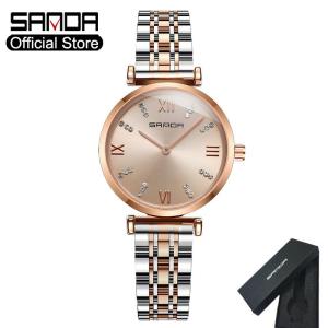 SANDA Womens Luxury Womens Fashion Watch Waterproof Business Quartz Stainless Steel Slim Hot Top Quality Womens Watch Gift Box Watch For Women