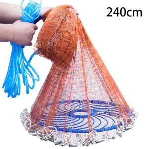 Jala Ikan Lempar Dengan Piring Bulat / Jaring Pancing Ikan Udang Senar Fishing Throw Net Cage 2.4M 3.6M 5.4M Bahan Nilon