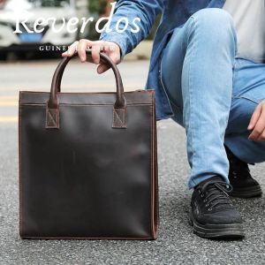 Tas Tangan Pria Gaya Retro Kulit Aslii - Tas Bahu A4 Tote Kerja Kulit Aslii Crazy Horse