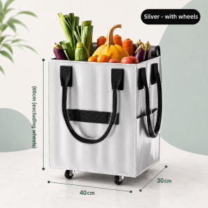 Portable Foldable Grocery Trolley Bag with Wheels Large Capacity Water-Resistant Shopping Tote for Laundry Picnic and Storage