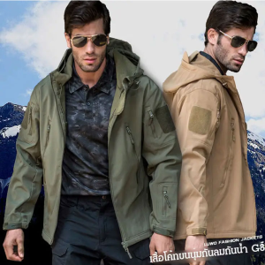 หนังปลาฉลาม เสื้อแจ็คเก็ตหนังกลับฤดูหนาว เสื้อแจ็คเก็ตขนแกะคลุมด้วยผ้าลายพราง เสื้อแจ็คเก็ตปีนเขากันลม