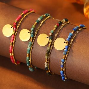 Layered Bracelets Dainty Gold Beaded Bracelets Chain Link Colorful Adjustable Boho Bracelets for Women