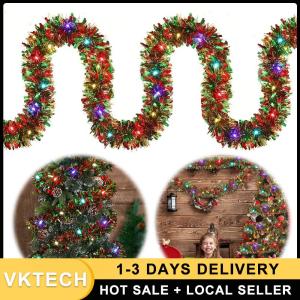 16.4Ft Christmas Garland Lighted Xmas Garland with LED Lights Pre-Lit Christmas Wreath Decorative Illuminated Wreath for Stairs Door