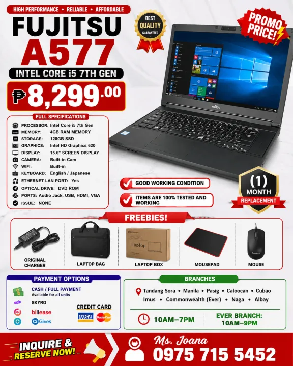 💻 Laptop FUJITSU LIFEBOOK A577/S Intel Core i5 7300U 7th Gen 4GB