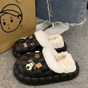 IELGY รองเท้าแตะผ้ากำมะหยี่สำหรับผู้หญิงรองเท้าผ้าขนสัตว์น่ารักพื้นหนาให้ความอบอุ่นกันลื่นรองเท้าแตะการ์ตูนฝ้ายฤดูหนาว