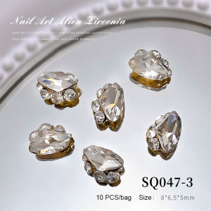 PINPAI 10ชิ้น3D เรียงซ้อนที่ตกแต่งเล็บเครื่องรางหินแกรนิตพลอยเทียมไข่มุกคริสตัลเพชรรูปทรงเรขาคณิตขนาดใหญ่อุปกรณ์ประดับตกแต่งที่ตกแต่งเล็บ