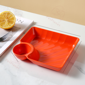 PetPlanet19 จาน จานใส่น้ำจิ้มในตัว จานใส่เฟรนช์ฟราย จานใส่น้ำจิ้ม จานใส่ขนมขบเคี้ยว จานพลาสติกมีช่อง จานใส่อาหารพร้อมช่องแบ่ง จานใส่อาหารทานเล่น