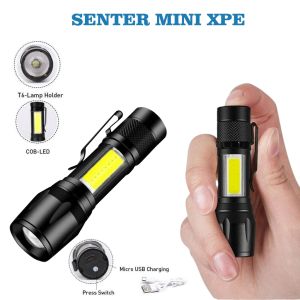 SENTER MINI XPE LED Zoom Cob Swat Police Light Portable Rechargeable 3 Mode 88000 Watt Panjang 10 cm Super Terang