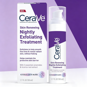 new CeraVe Skin Renewing Nightly Exfoliating Treatment 50ml Glycolic Lactic Acid Serum with Ceramides for Radiant Smooth Skin hot