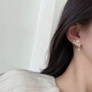 Fashionable Ring Gift s925银针法式复古珍珠花朵耳环女夏高级感超仙气质精致设计感耳针