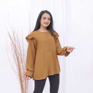 Minola Atasan Blouse Wanita Import Jumbo Lengan Panjang Kekinian Kancing Busui Crinkle Premium Rayon
