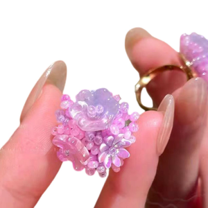 Colorful Beaded Hydrangea Flower Rings Adjustable Rings Resin Opening Rings Suitable for Women Holiday Gift