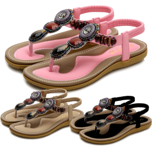 36-42 Fashion Shiny Womens Sandals Rhinestone Flat Shoes Ladies Soft Insole Clip Toe Summer Daily Rubber Shoes Formal Office Wear