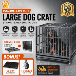 Premium Heavy Duty Dog Cage Foldable 120*76*87cm Dog Crate Stainless Large Space Cage With Poop Tray