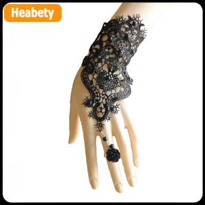 【2-3 days delivery】 1pc Women Goth Rose Beads Flower Lace Slave Glove Adjustable Ring Long Bracelet