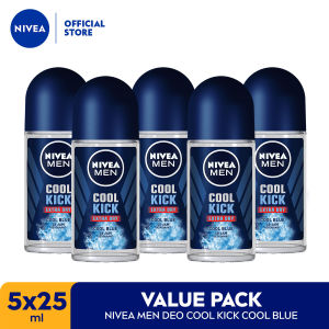 (PAKET HEMAT ISI 5) NIVEA MEN Deodorant Roll On Cool Kick 25ml - Deodoran pria perlindungan ekstra kering dari keringat bau badan dan sensasi dingin dan wangi sporty seharian - Antiperspiran tidak mengandung ethyl alkohol cocok semua jenis kulit