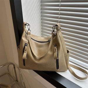 WomenS Shoulder Bag Retro Double Zipper Motorcycle Tote Bag Versatile Large Capacity Shoulder Crossbody Bag