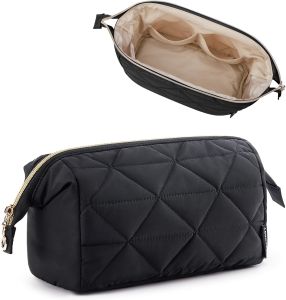 BAGSMART Makeup Bag Travel Cosmetic Bag Puffy Padded Make Up Bags for Women Makeup Organizer Case Wide-open Pouch Purse Travel Essentials Toiletries Accessories Brushes (Black)