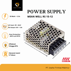 Original MEAN WELL RS 15-12 Trafo Adaptor Power Supply Jaring 15W 12V 1.3A Meanwell Power Unit PSU SMPS [Garansi 3 tahun]