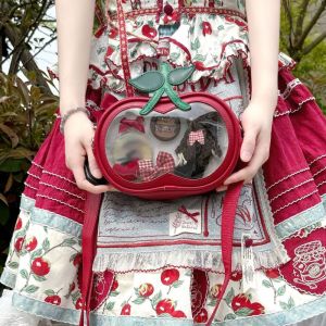 MOIRA ถุงซิปซิป Kawaii Cherry itabag พียู PU กระเป๋าตุ๊กตาผ้าฝ้าย กระเป๋าโปร่งใส กระเป๋าใส่ของ การจัดเก็บสินค้าไอดอล กระเป๋าเป้แฟชั่น สำหรับผู้หญิง