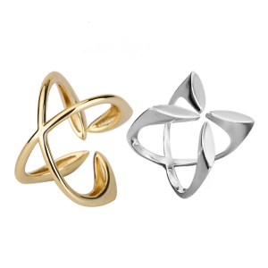 Fashionable Lines Crossed Geometric Ring Adjustable Size Open Finger Ring Daily Wear Trendy Womens Accessories
