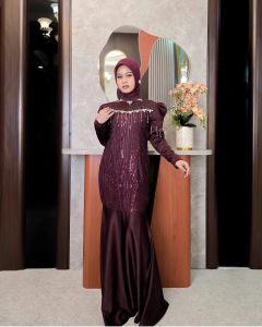 Arshilla Dress Matt Velvet Mix Brukat Payet Baju Dress Kondangan Wanita Dewasa Terbaru 2025 Kekinian