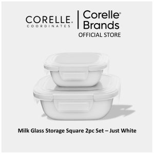 CORELLE Coordinates Milkglass Storage Square 2pc Set – Just White or Silver Crown