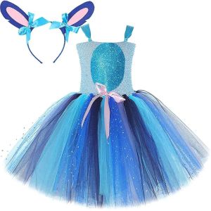 Sparkly Blue Pup Monster Costumes for Baby Girls Space Cartoon Animal Fancy Tutu Dress Kids Halloween Outfit with Ears Hairbow2026