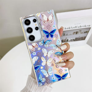 Kisscase Mạ Laser Bướm Sơn vỏ điện thoại Cho Samsung S24 S23 S22 Ultra Plus S23fe IMD Đầy Màu Sắc bằng nhựa PC mờ + TPU Cứng Chống-Mùa Thu vỏ lưng chống sốc Cho Samsung A55 A35 A54 A34 A14