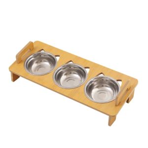 GOODOO ความสูงในการยก ชามอาหารสัตว์เลี้ยง ทนทาน ดีไซน์สามชาม ชามเอียง ป้องกันกระดูกสันหลัง นержักรส จานอาหารแมว การให้อาหารแมว