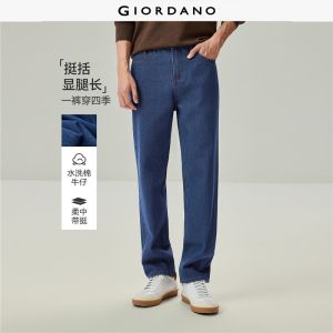 GIORDANO Men Jeans Five-Pocket Regular Fit Washed Denim Pants Mid Rise Straight Leg Fashionable Casual Denim Jeans 13116713