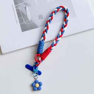 Universal Braided Mobile Phone Lanyard Strap Cute Flower Hanging Chain with Patch Wrist Strap Cell Phone Detachable Lanyard