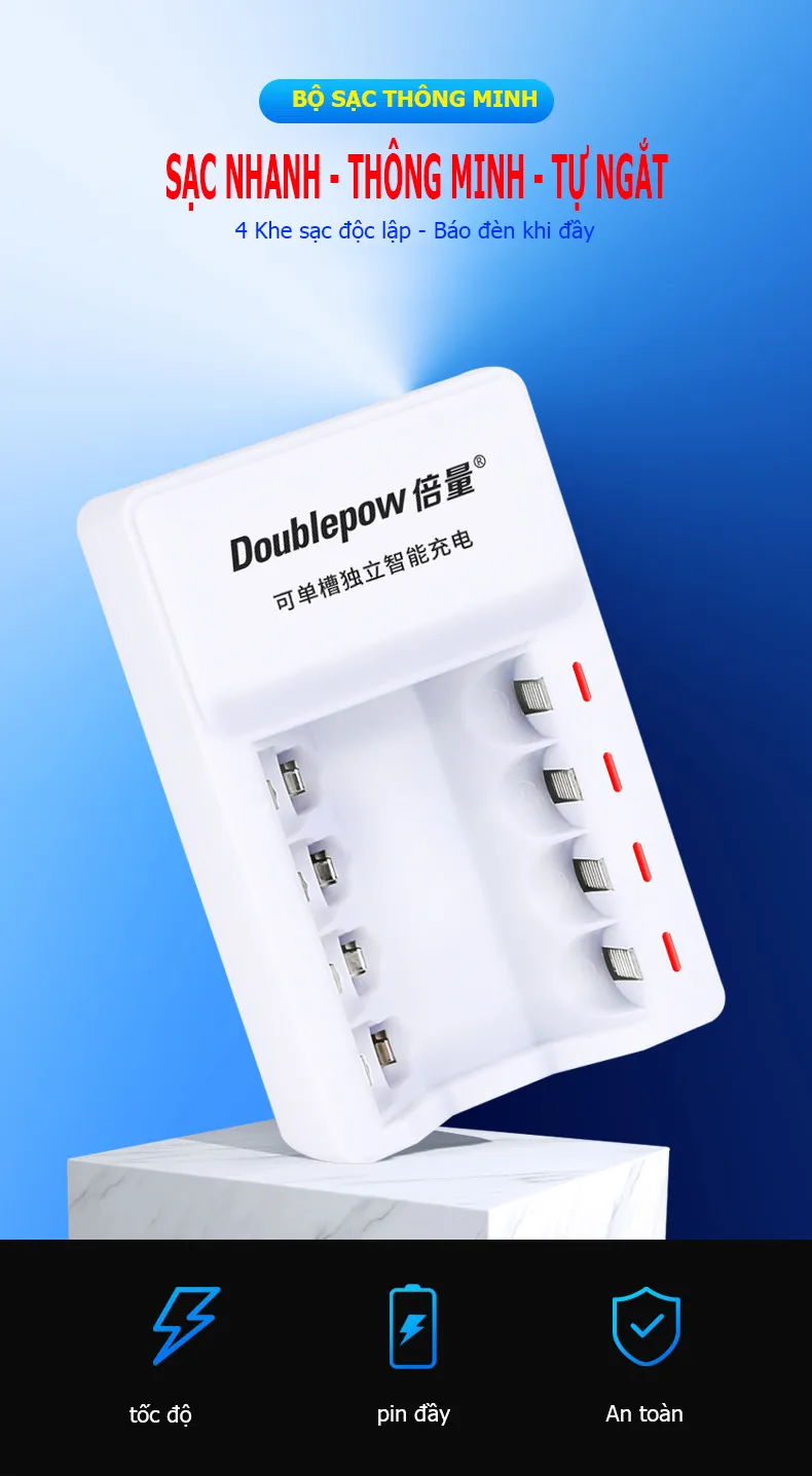 Bộ sạc pin tiểu pin đũa 4 viên DoublePow DP-K11