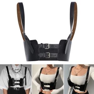 NOONOR Fashion Punk Ladies Leather Punk Corset Gothic Harness Belt Shaper Bellyband Cage Vest Body Strap