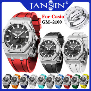 JANSIN 3rd Gen Modified Accessories For Casio G-Shock GM2100 Metal Bezel Stainless Steel Watch Case Fluororubber Strap G-Shock GM-2100 gen5 Casioak Mod Metal Watchband