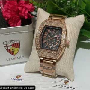 Jam tangan Wanita Leopard 8054L tanggal aktif analog tali rantai original
