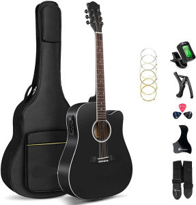 KAWES Low Action Electric Acoustic Guitar 6 String 41 inch Acoustic Electric Guitar With 4EQ Pickup With Case Strap