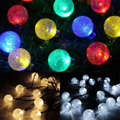 *SG seller* CNY deco 6.5 metres 30pcs LED Light Solar Powered Fairy Bubble Ball String Light Outdoor for Christmas Festival Garden Decorative Lamp